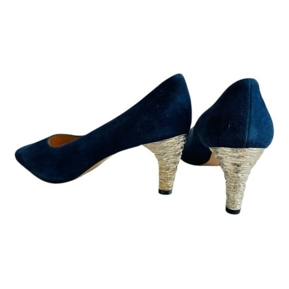 Vintage ESCADA Blue Suede Silver Heel Pumps Women’s Size 37 Italy 1990s - Picture 4 of 7